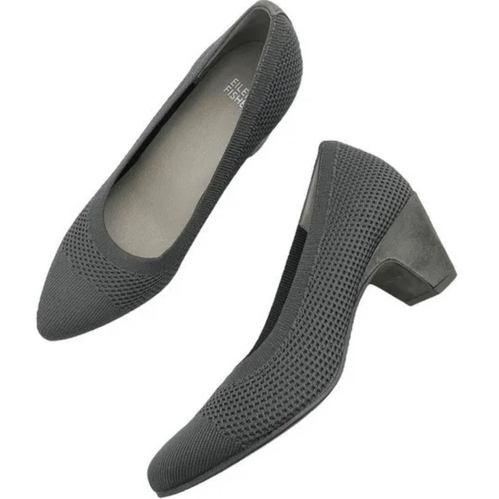 EILEEN FISHER Kiss Knit Pump Suede Heel Size 8.5 Charcoal Grey NWOB